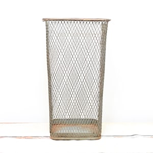 Antique 24.25&quot;H NEMCO? Wire Mesh Wastebasket Gray Metal Mesh Trash Can