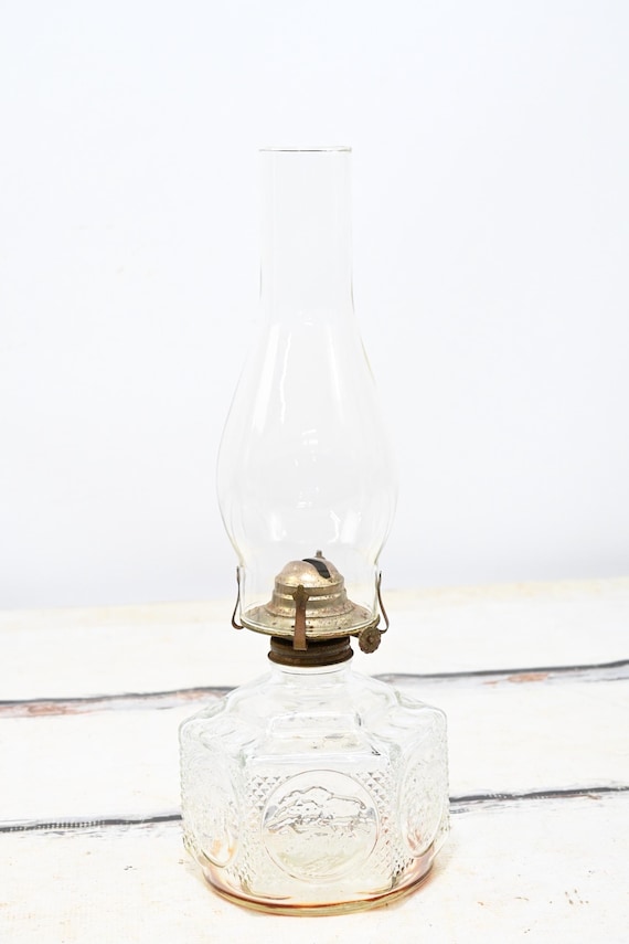Vintage Lamplight Farms Oil Lamp Embossed Horse and Buggy Scene