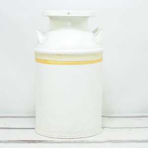 Vintage  10 Gallon Painted Milk Can White Decor Porch Patio Decor Plant Stand
