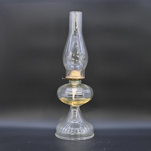 Antique/Vintage 19&quot; Clear Ribbed Hurricane Oil Lamp P. & A. Eagle Burner