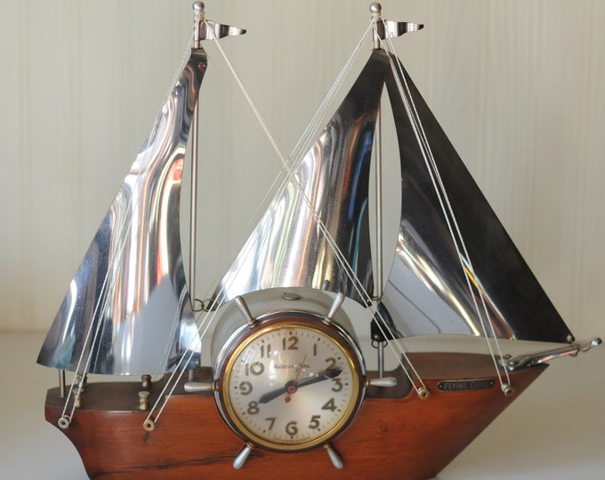 Vintage Clock Sailing Ship, Boat Clock, Ship Clock, Mantel Clock