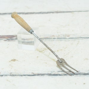 Vintage . Cooking Fork Vintage Three TineFork  Wood Handle Kitchen Tool
