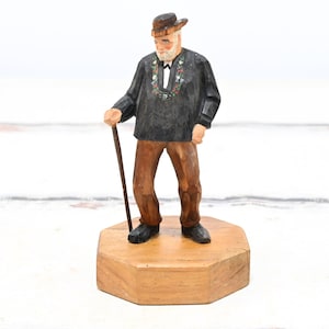 Vintage German Black Forest Hand Carved Wood Man Hiking Stick Yodeler Mountain Man