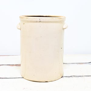 Antik vintage stengods lerkruka 5? gallon keramik salt glaserad med elefantöron