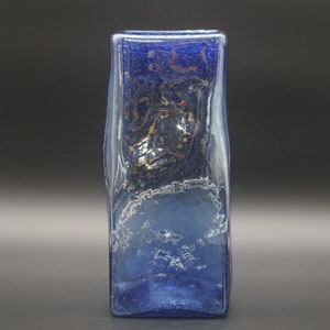 Vintage . Deep Cobalt Blue Square Blown Glass Vase 12&quot;Hx5&quot;x5&quot; Free Form Glass