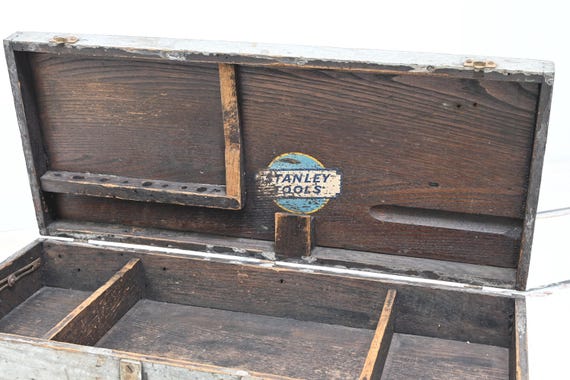 Vintage Wood Stanley Tools Wooden Tool Box Tool Chest Original Tag
