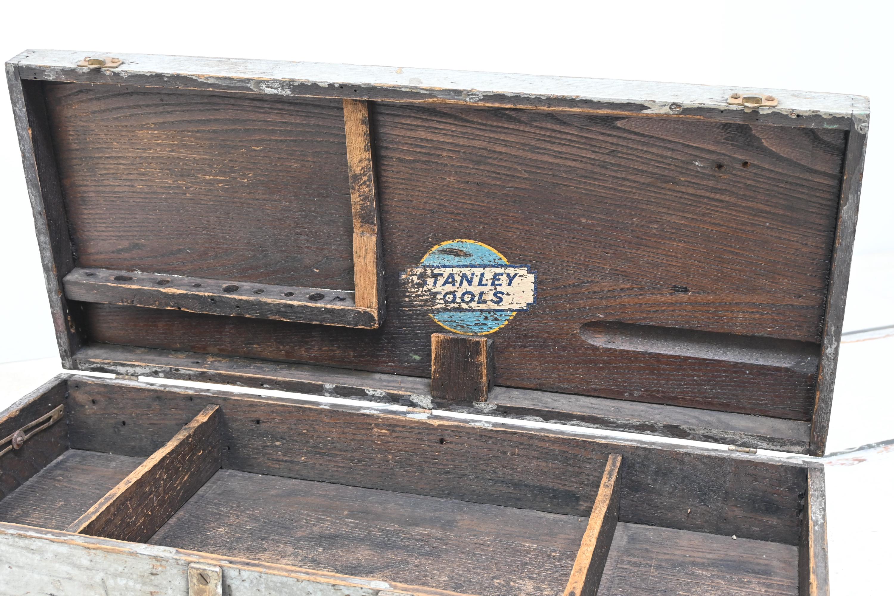 Vintage Wood Stanley Tools Wooden Tool Box Tool Chest Original Tag