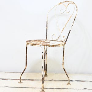 Antique French Country Metal Chair Garden Chair Bistro Chair Pierced Metal Seat #2