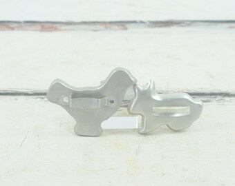 Vintage . Chick and Bunny Shaped Cookie Cutter Primitive Rustic Tin Strapped Cutter