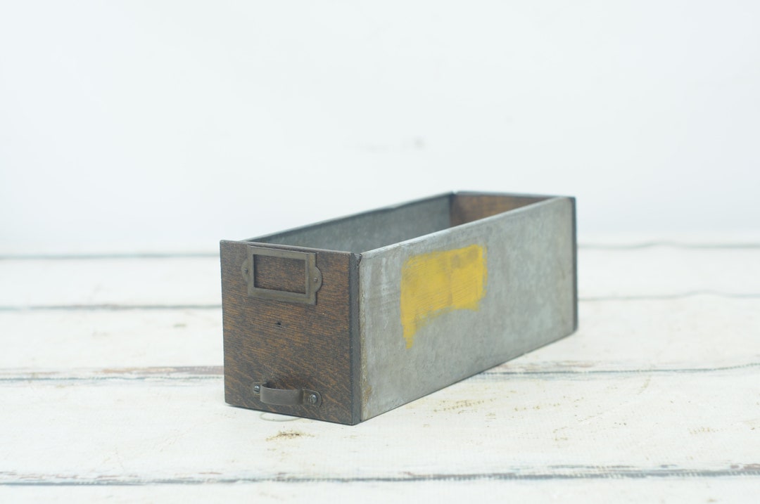 Antique Wood W C Heller Library Cabinet Drawer Wood and Metal ...