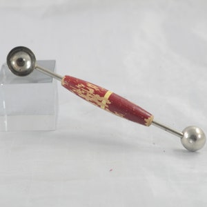 Vintage . A & J Red and Yellow Wood Handled Melon Baller Utensil Kitchen Collectible