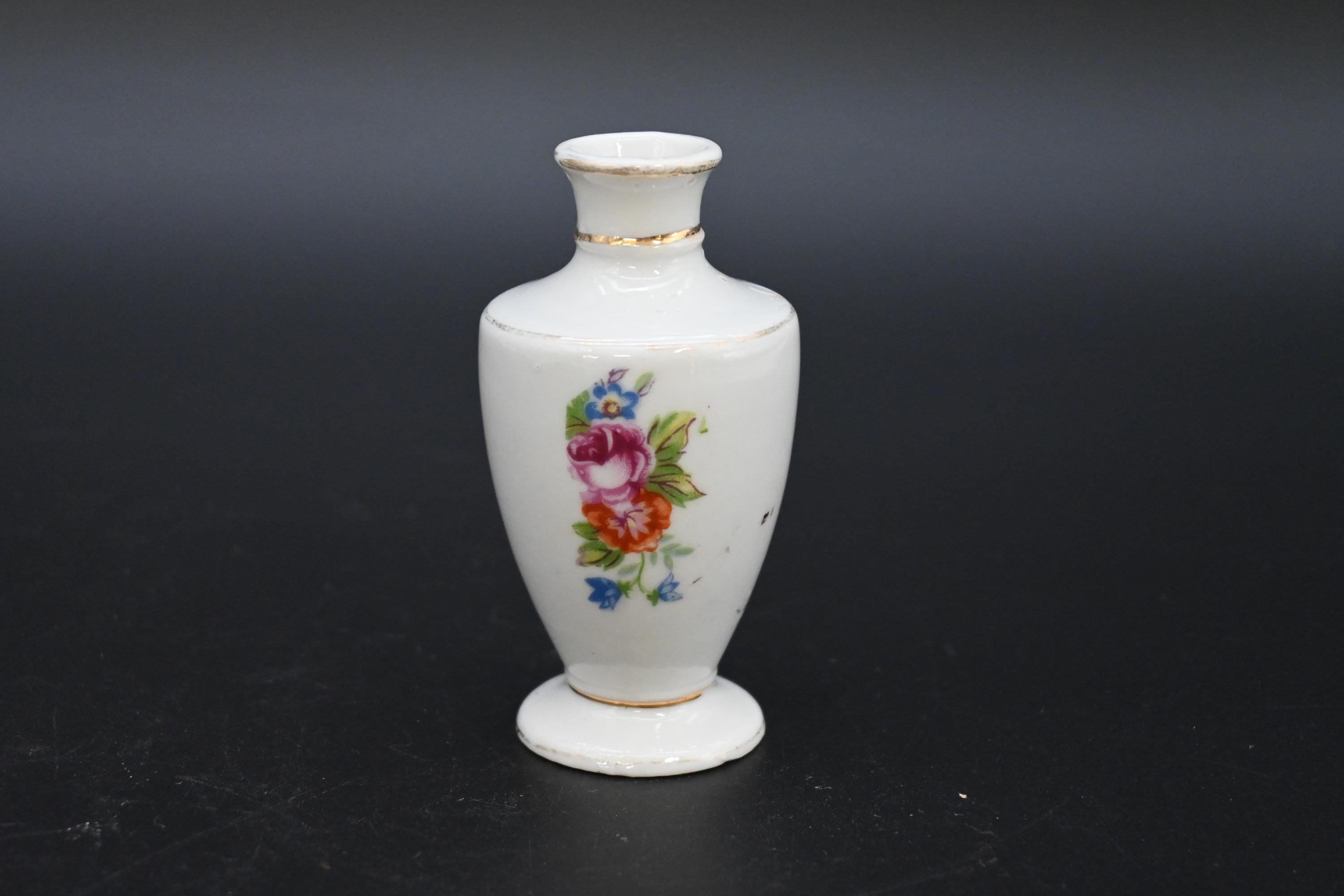 Small Vintage Porcelain Urn Shaped Glass Vase With Delicate