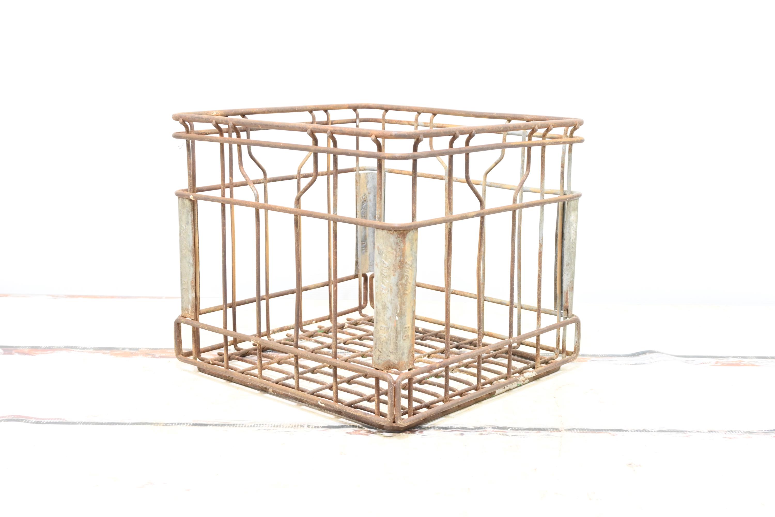 Wire . Milk Crate Bordens Dairy Metal Milk Crate 1966 Milk