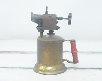 Stary mosiężny palnik do palnika z drewnianą rączką Brass Works Sycamore ILL #2