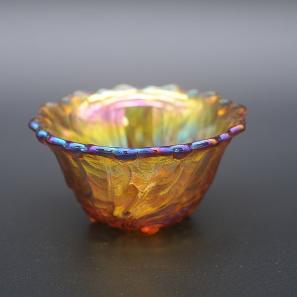 Vintage Indiana Glass Co Wild Rose Taper Candle Holder Marigold Carnival Glass Iridescent