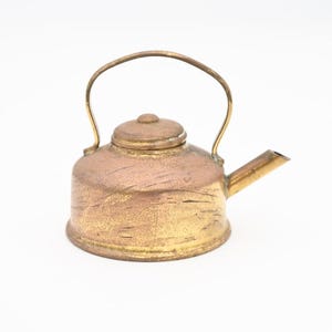 Vintage Miniature Dollhouse Brass Tea Kettle Farmhouse Teapot with Lid