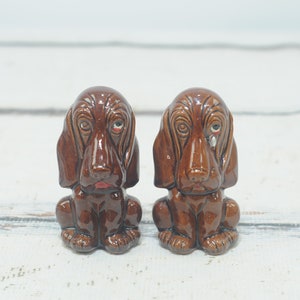 Vintage . ENESCO Japan Red Ware Sad Tear Drop Hound Dog Salt and Pepper Shakers