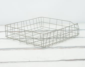 Vintage . Large Wire Basket Large Square Industrial Metal Basket 17x17