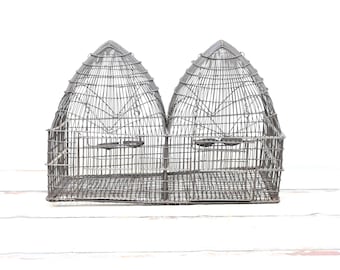 Antique Iron Bird Cage Architectural Double Domes Twin Beehive with Swings