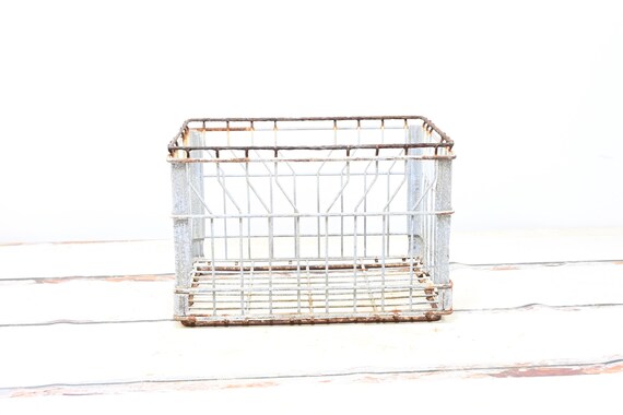 Rare Vintage Wire Milk Crate Toledo Milk Prod. Metal Milk Crate