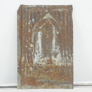 Antique . Pressed Tin Roof Shingle Decorative Embossed Tin Wall Art Salvage Painted Silver Primitive Decor Rustic Decor Birdhouse Roof #1