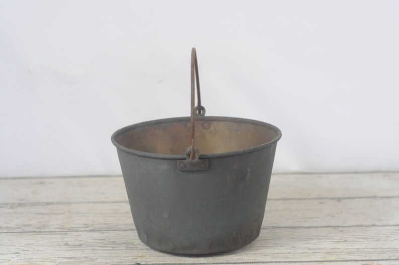 Antique Vintage Primitive Brass Metal Bucket Pail Handle Brown Etsy