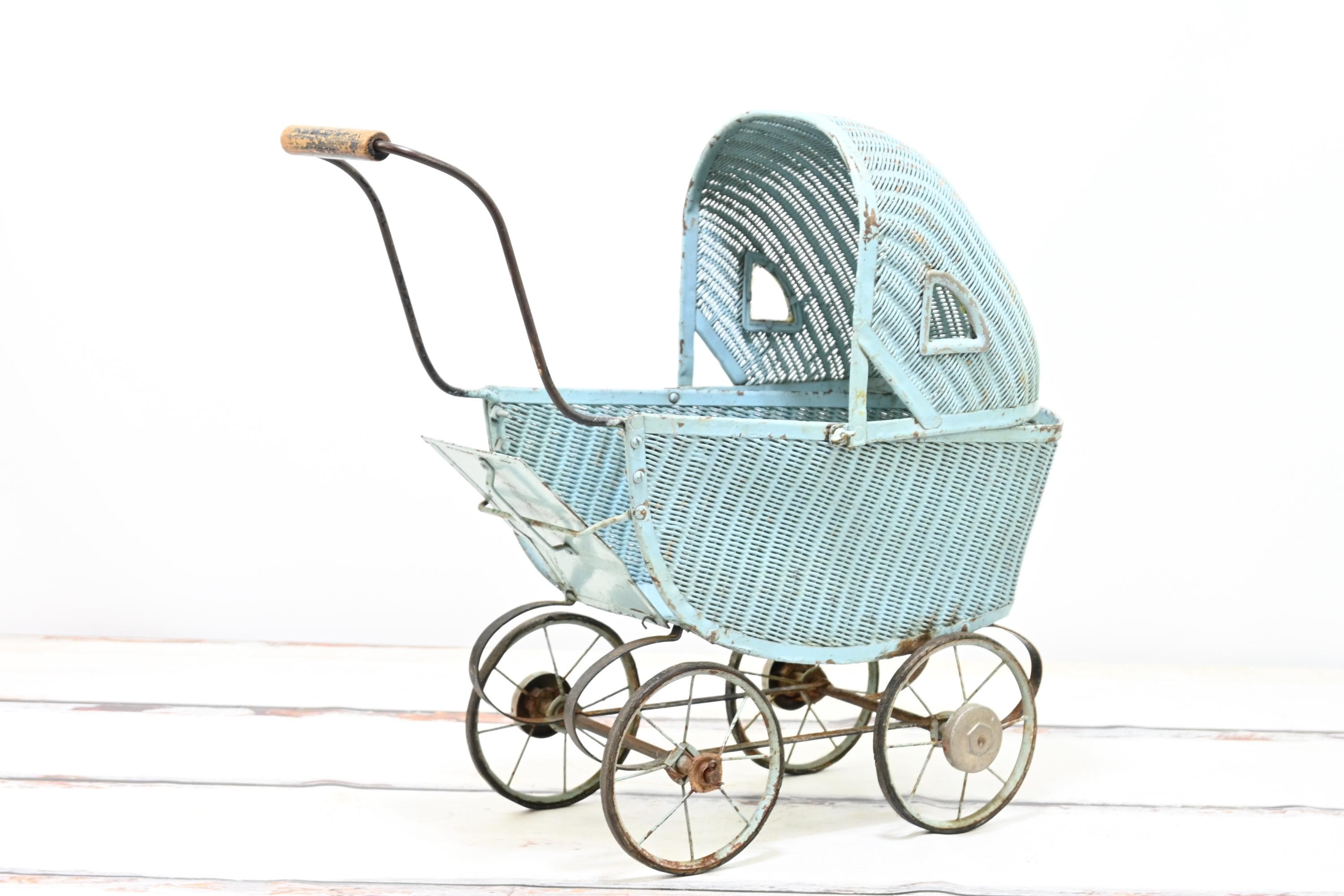 Antique . Blue Stroller Art Deco Fabulous Baby Doll 1920-1930