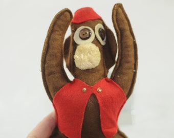 Vintage . Folk Art Handmade 10.5" Toy Felt Monkey Wood Bead Filling