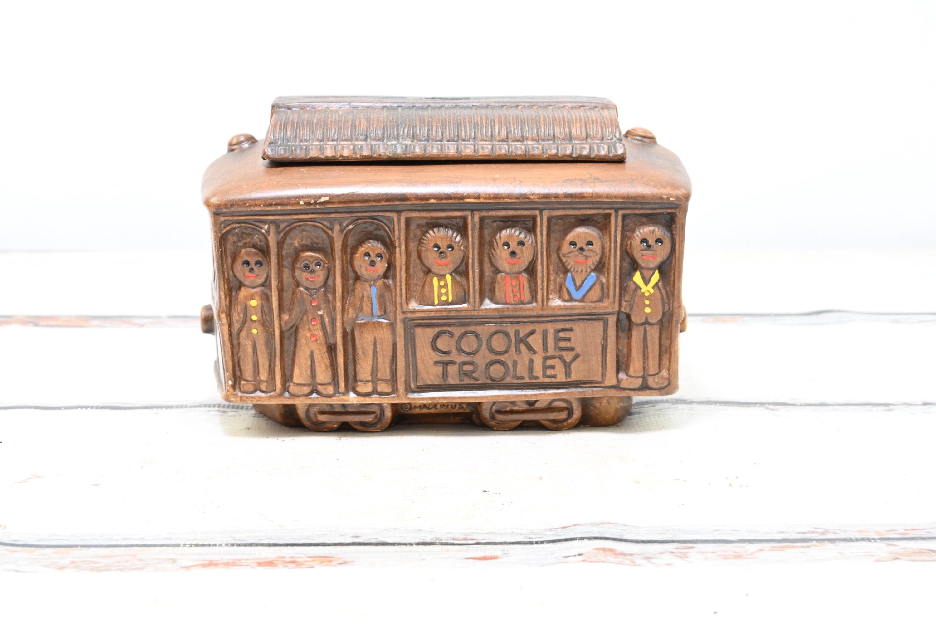 Vintage . Treasure Craft Cookie Jar Trolley 1960's Ceramic Cookie