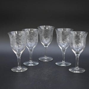 Set of 5 Tiffin Franciscan Special Thistle Optic Bowl Etched Crystal Water Goblets