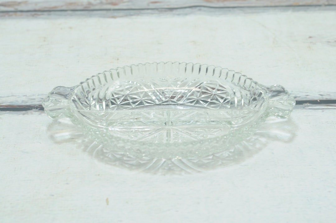 Vintage Pressed Glass Oval Divided Relish Dish Divided Clear Etsy