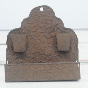 Antique Victorian Embossed Tin Metal Wall Mount Match Comb and Brush Holder and Match Safe Mail Holder +