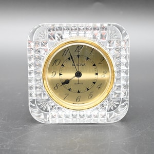 Vintage Bulova Quartz Clock Made West Germany Crystal Case Made In France