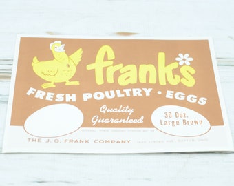 NOS . Vintage  FRANK'S Fresh Poultry & Eggs Crate Label  J.O. Frank Co. Advertising