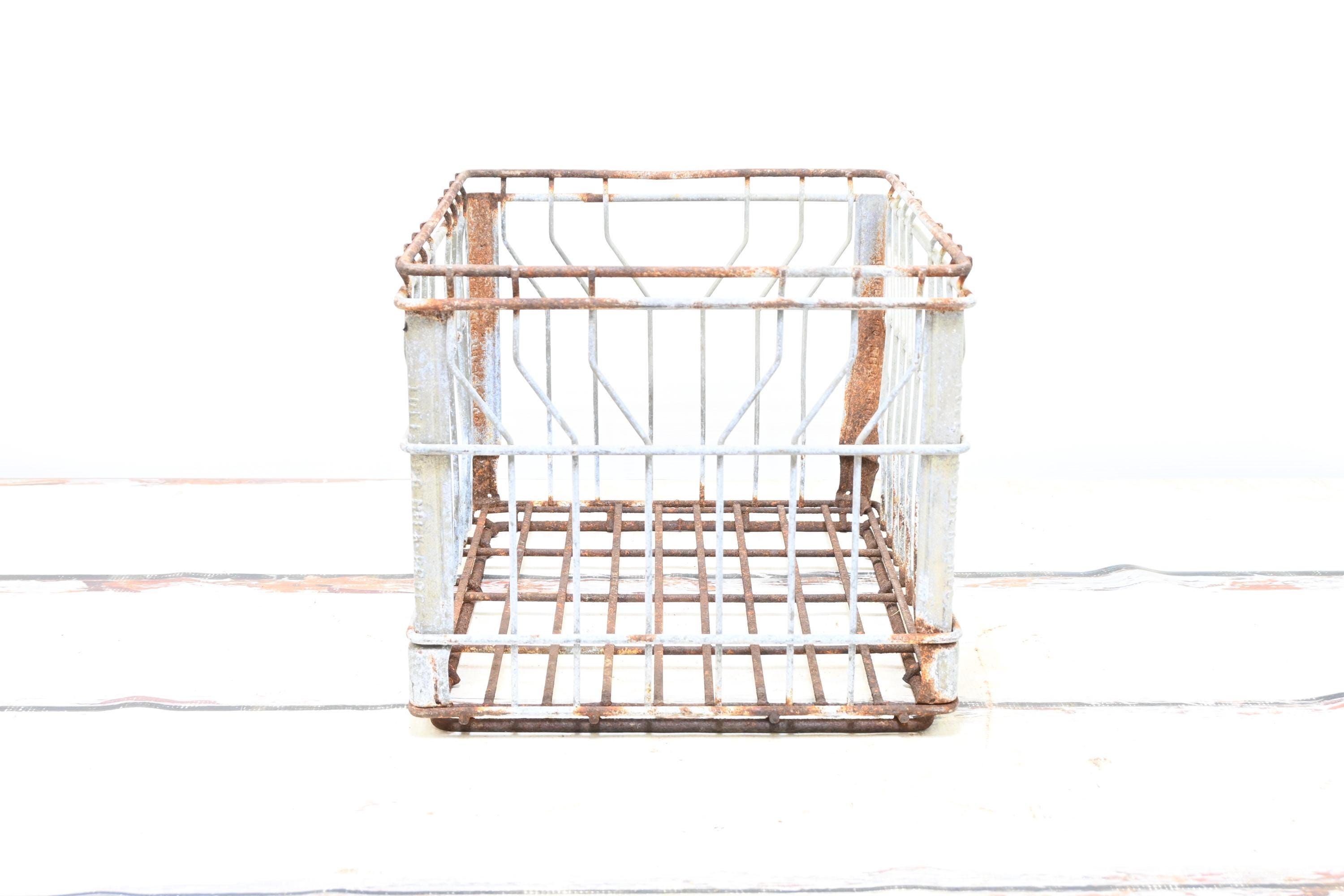 Rare Vintage Wire Milk Crate Toledo Milk Prod. Metal Milk Crate