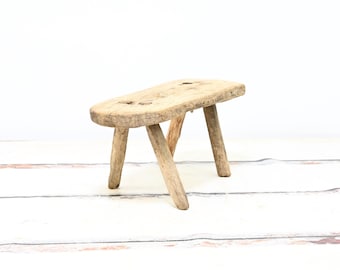 Antique . Primitive Handmade Wood Stool Milking Stool 4 Leg Barn Stool #1