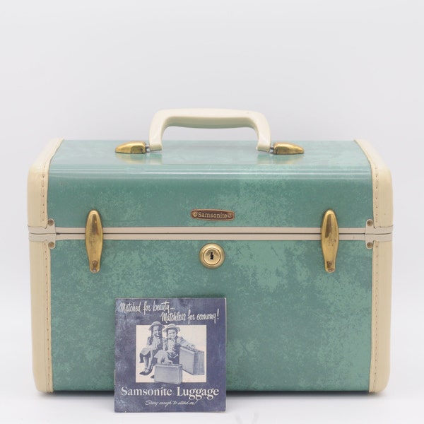 Vintage Midcentury Samsonite 4712 Train Case 50s Retro Bermuda Green Streamlite Cosmetic Bag