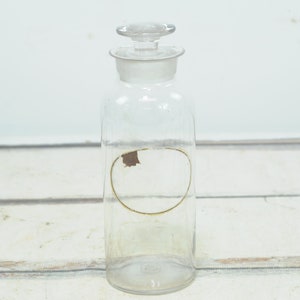 Antique . Glass Apothecary Bottle Original Label Chemistry Bottle Glass Collectible Decor