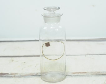 Antique . Glass Apothecary Bottle Original Label Chemistry Bottle Glass Collectible Decor
