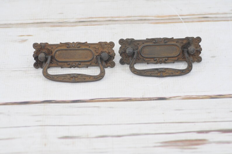 2 Antique Eastlake Victorian Ornate Cast Iron Drawer Pulls Etsy
