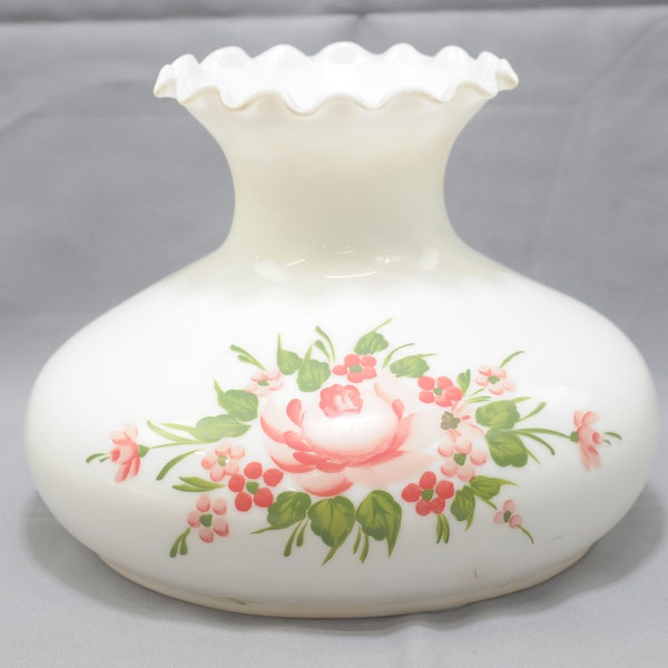 Antique/Vintage Victorian Gone With The Wind Lamp Shade White Glass Painted Roses