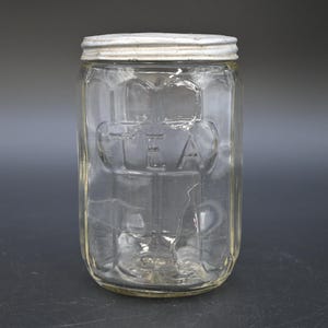 Vintage Depression Ära Hoosier Schrank Klar getäfelt Glas Teeglas Original Aluminium Deckel