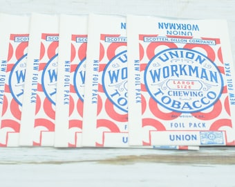 Vintage . 5 NOS  1930s Union Workman Chewing Tobacco Advertising Tobacco Bag Heavy Paper Packaging +