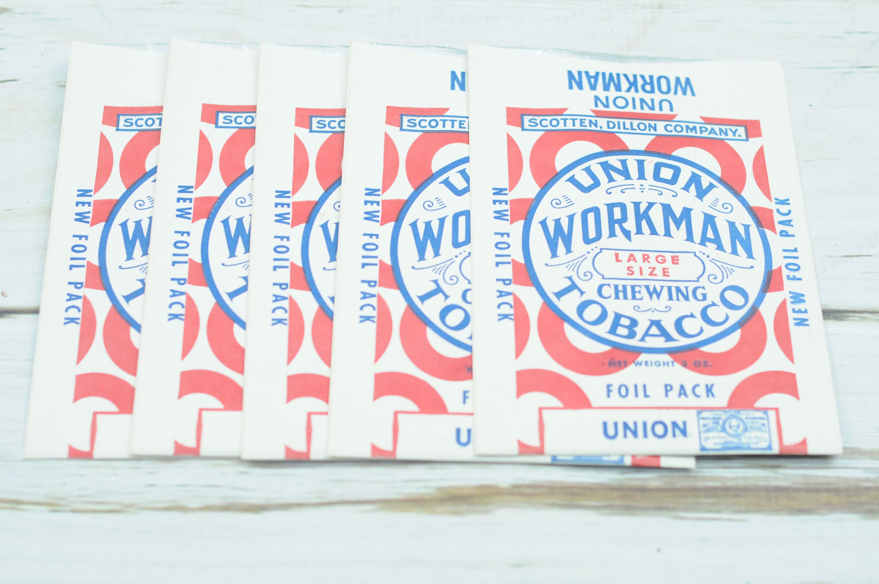 Vintage . 5 NOS 1930s Union Workman Chewing Tobacco Advertising