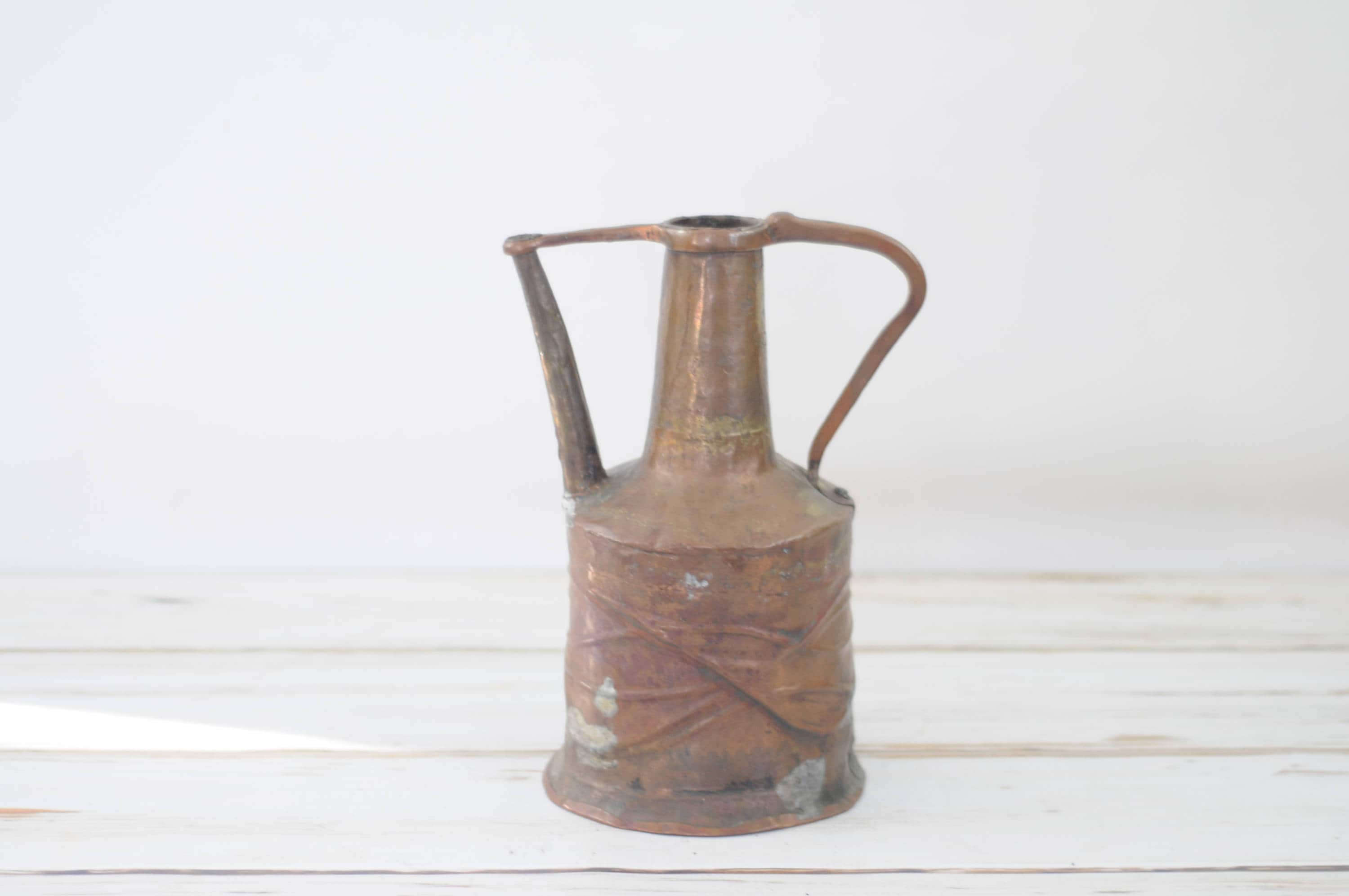 Antique . Saudi Copper and Brass Hand Forged Vessel Pitcher Urn