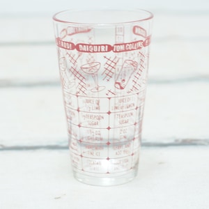 Vintage . Retro Mixed Drink Cocktail Mixer Shaker Drink Recipes 1950&#39;s Red Graphics Barware