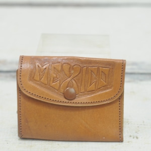 Carteira porta-chaves masculina de couro trabalhado vintage marcada México EUC