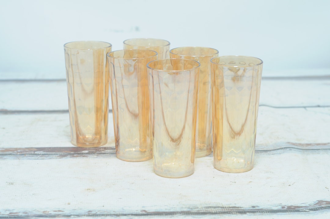 Vintage 6 Hex Optic Drinking Glasses Tumblers Iridescent