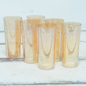 Vintage 6 Jeanette Hex Optic Drinking Glasses Tumblers Iridescent Carnival Honeycomb Glass