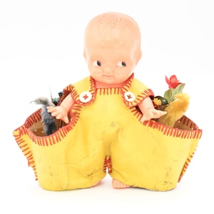 Antique 1920-30s Celluloid Kewpie Doll Cowboy Shot Glasses Kitsch Whimsical Barware Decor